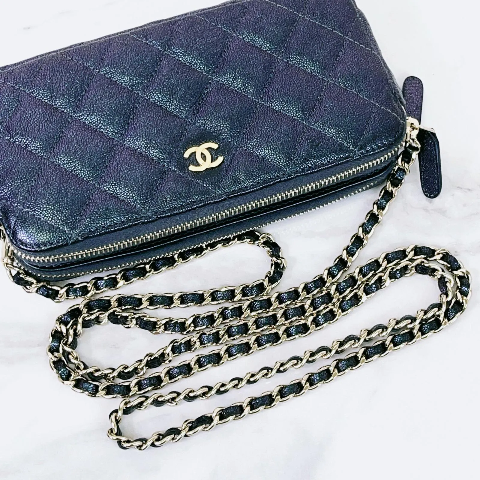 Chanel Classic Double Zip Clutch on Chain