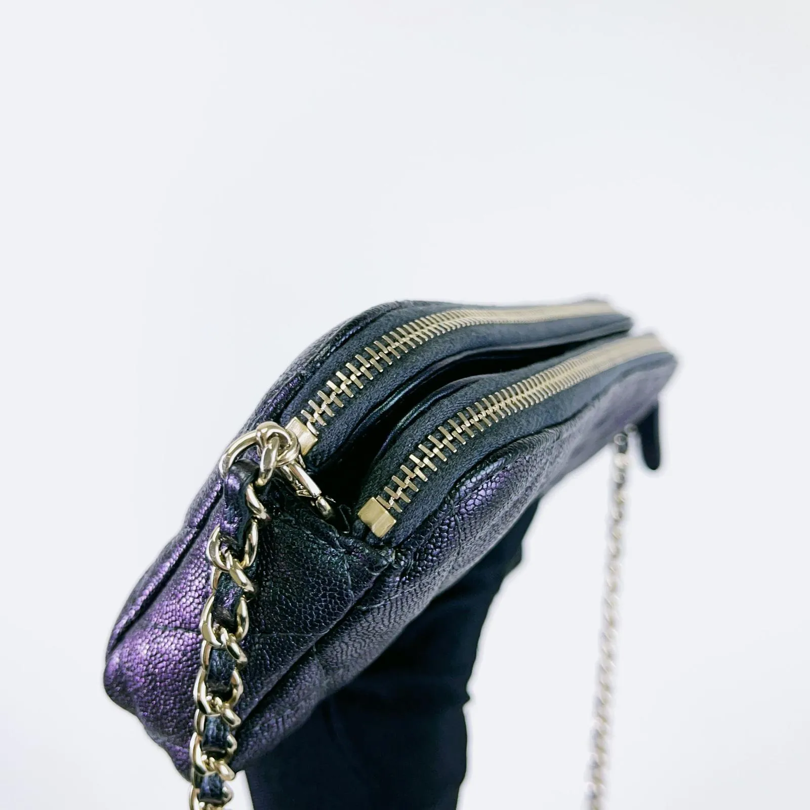 Chanel Classic Double Zip Clutch on Chain