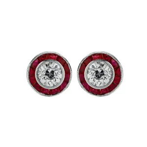 Contemporary Platinum Diamond & Ruby Earrings