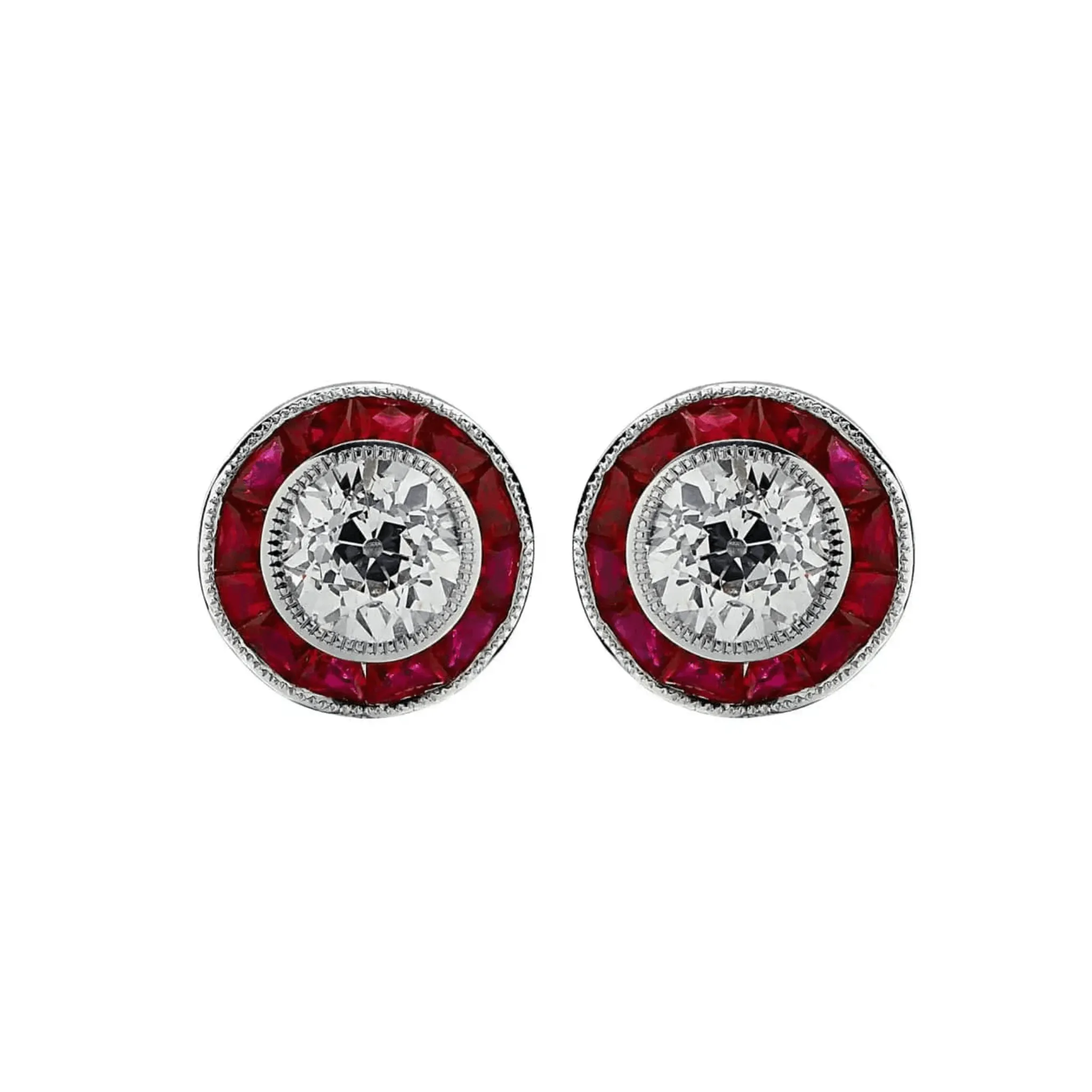 Contemporary Platinum Diamond & Ruby Earrings