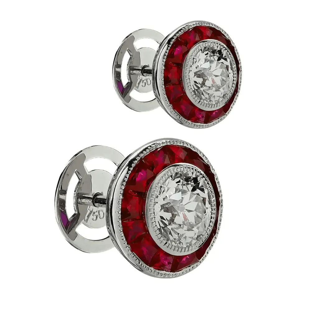 Contemporary Platinum Diamond & Ruby Earrings