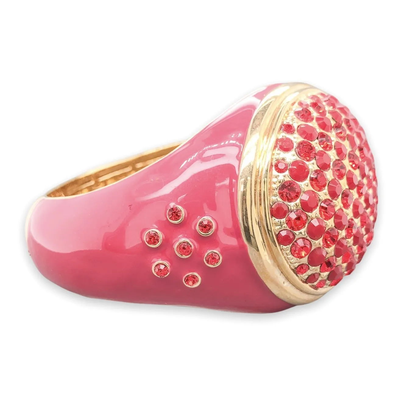 Costume Gold Tone Red CZ Hinged Bangle Bracelet
