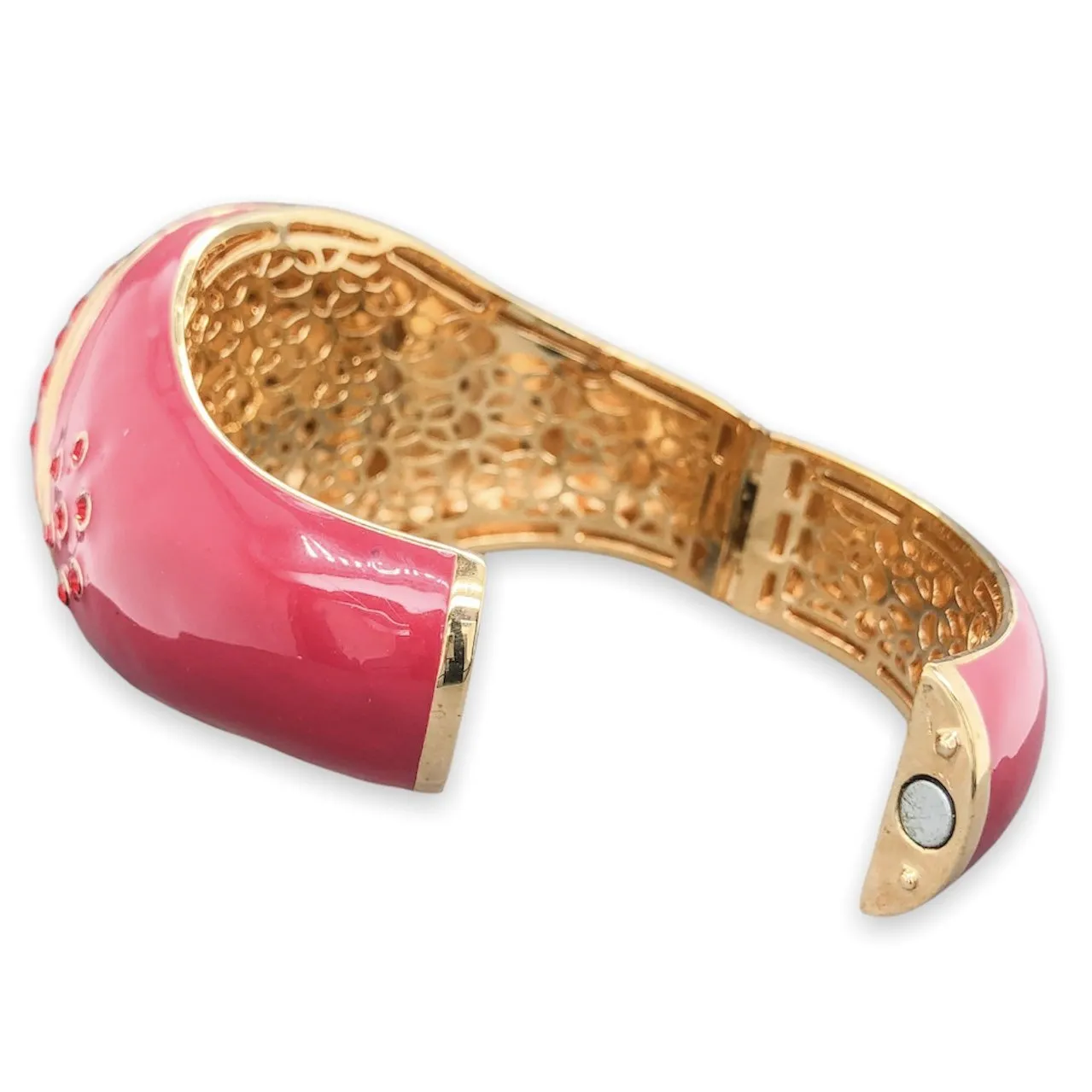Costume Gold Tone Red CZ Hinged Bangle Bracelet