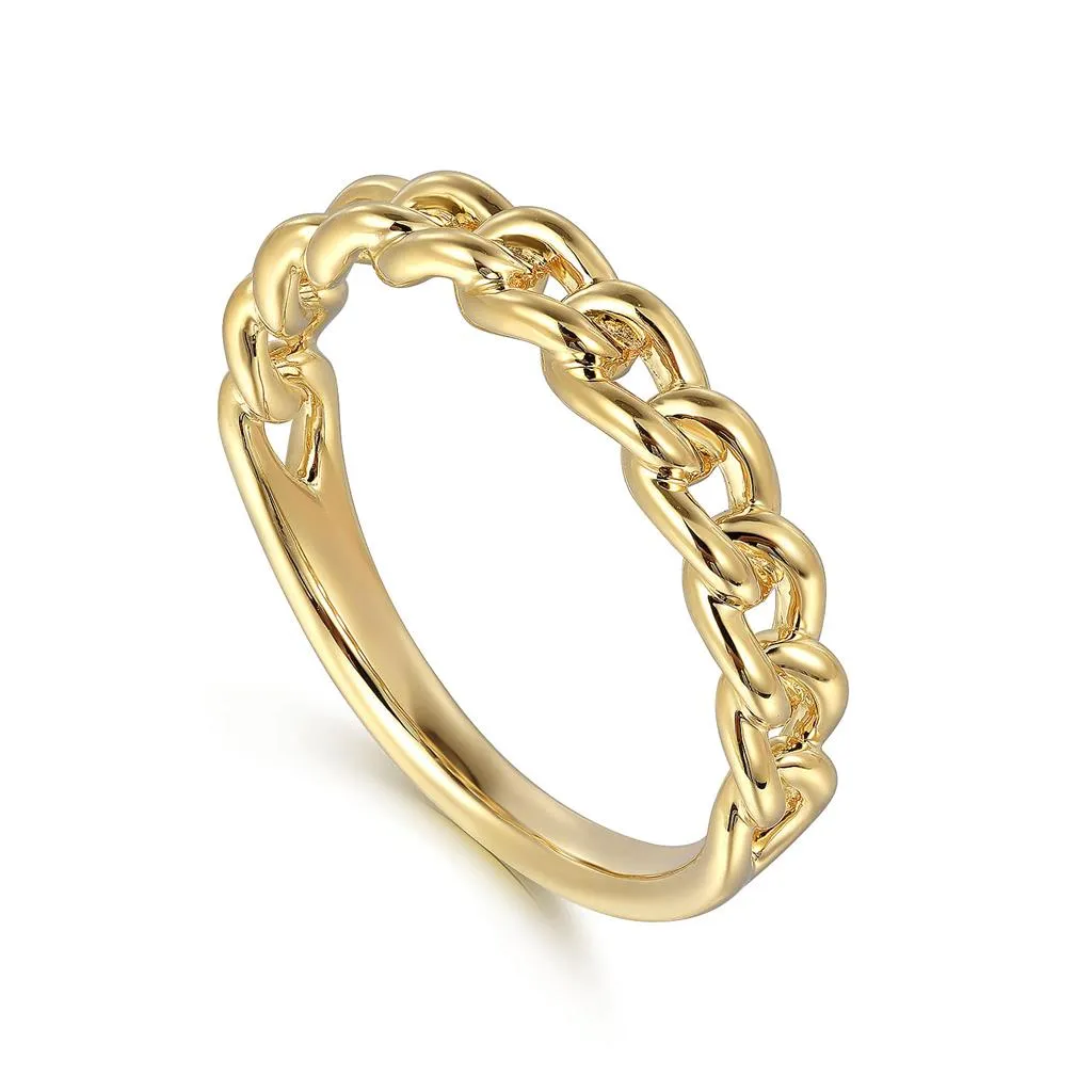 Cuban Link Stackable Ring - 14K Yellow Gold