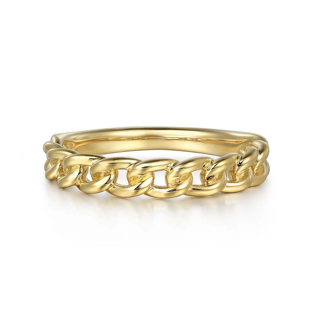 Cuban Link Stackable Ring - 14K Yellow Gold