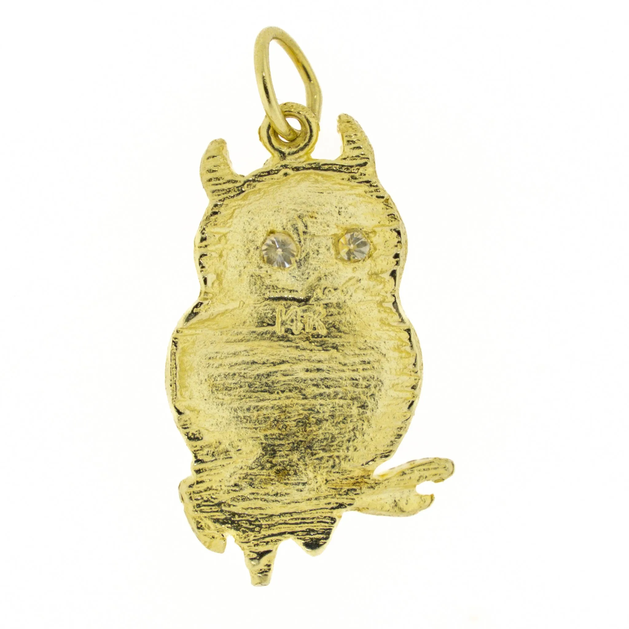 Diamond Accented Owl Pendant Charm in 14K Yellow Gold