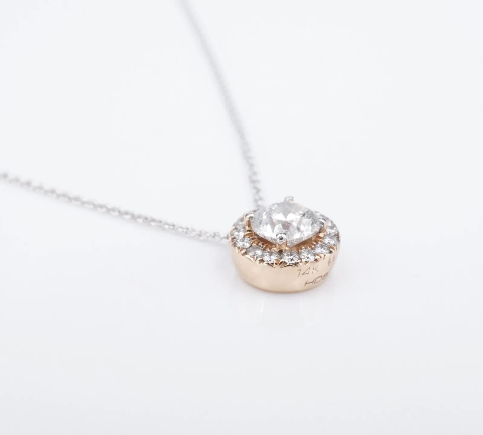 Diamond Halo Necklace 14k White & Rose Gold Halo Pendant HDS 18" 2/3ct NG1609