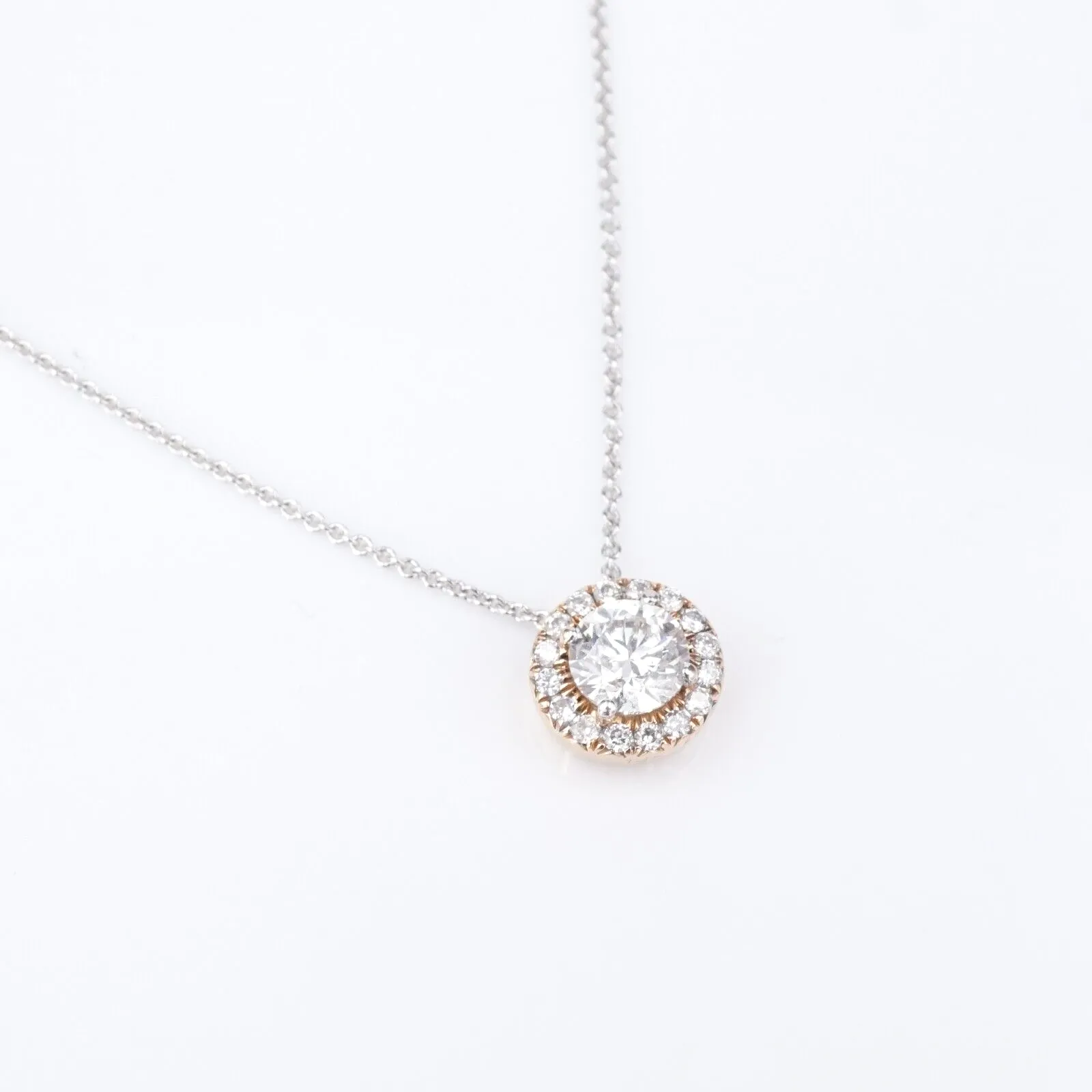 Diamond Halo Necklace 14k White & Rose Gold Halo Pendant HDS 18" 2/3ct NG1609