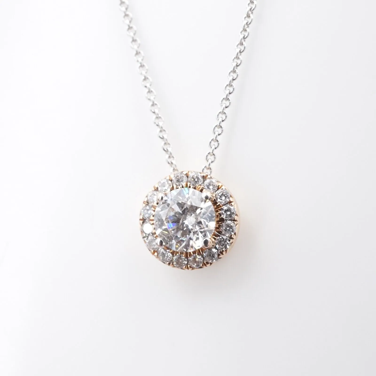 Diamond Halo Necklace 14k White & Rose Gold Halo Pendant HDS 18" 2/3ct NG1609