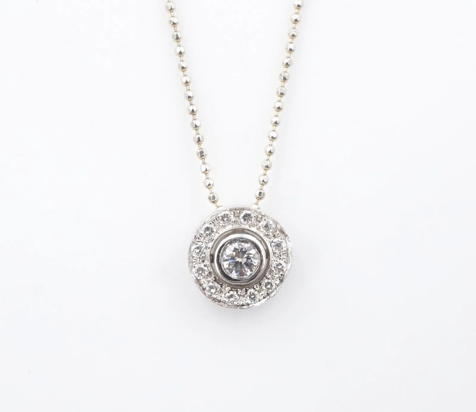 Diamond Halo Necklace 18k White Gold 1/4 ctw Pendant Natural 16" NG1474