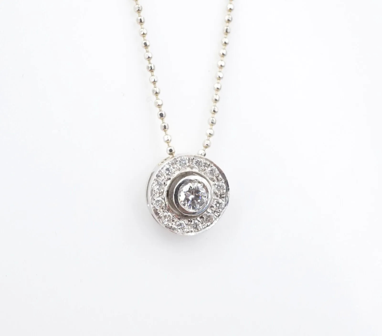 Diamond Halo Necklace 18k White Gold 1/4 ctw Pendant Natural 16" NG1474