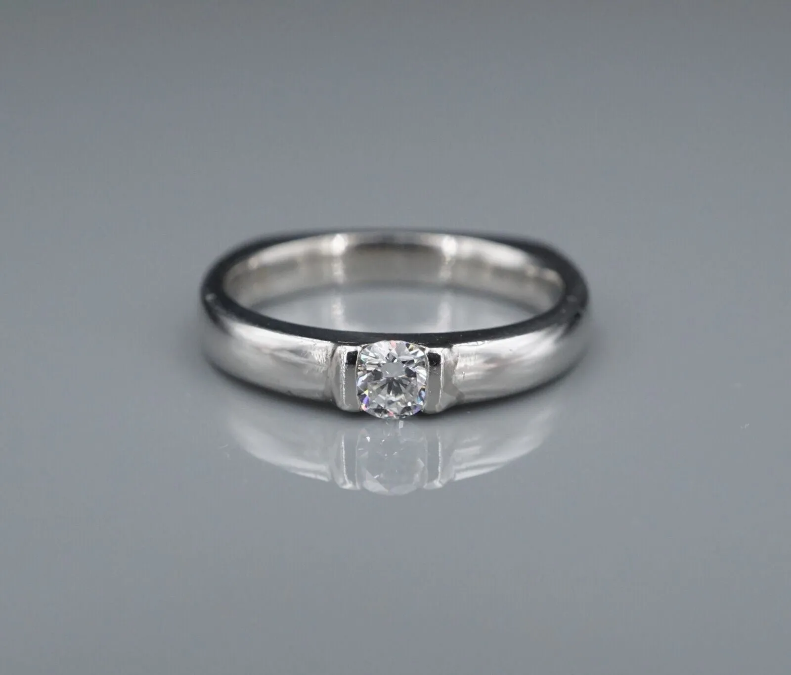Diamond Ring Platinum Solitaire Stackable Semi Bezel Size 6.5 Euro Shank RG4369