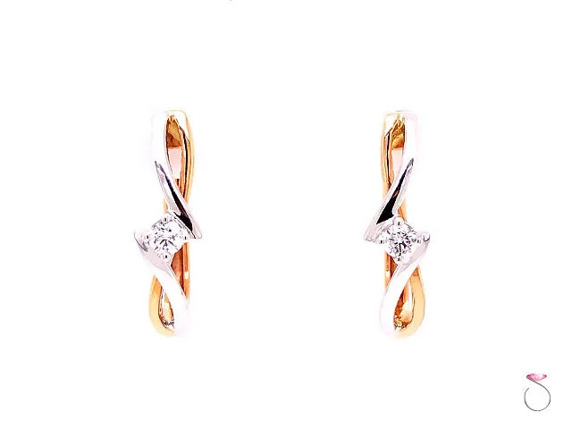Diamond Small Twist Hoop Earrings, 0.10 Carat,18K White & Rose Gold Earrings