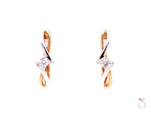 Diamond Small Twist Hoop Earrings, 0.10 Carat,18K White & Rose Gold Earrings