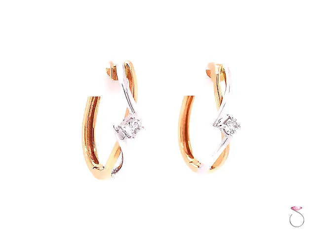 Diamond Small Twist Hoop Earrings, 0.10 Carat,18K White & Rose Gold Earrings
