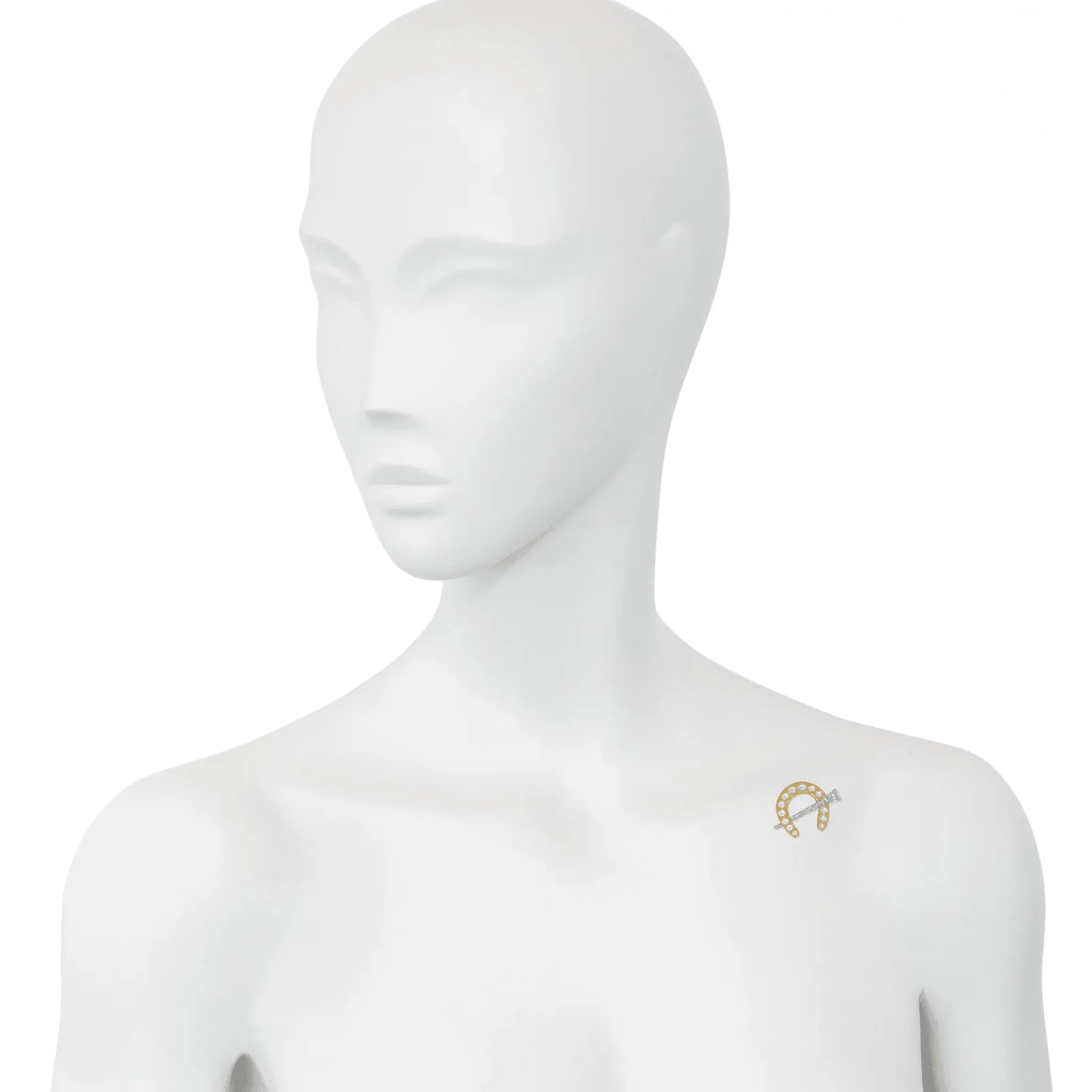 Edwardian Platinum & 18KT Yellow Gold Diamond & Natural Pearl Horseshoe Brooch / Pendant