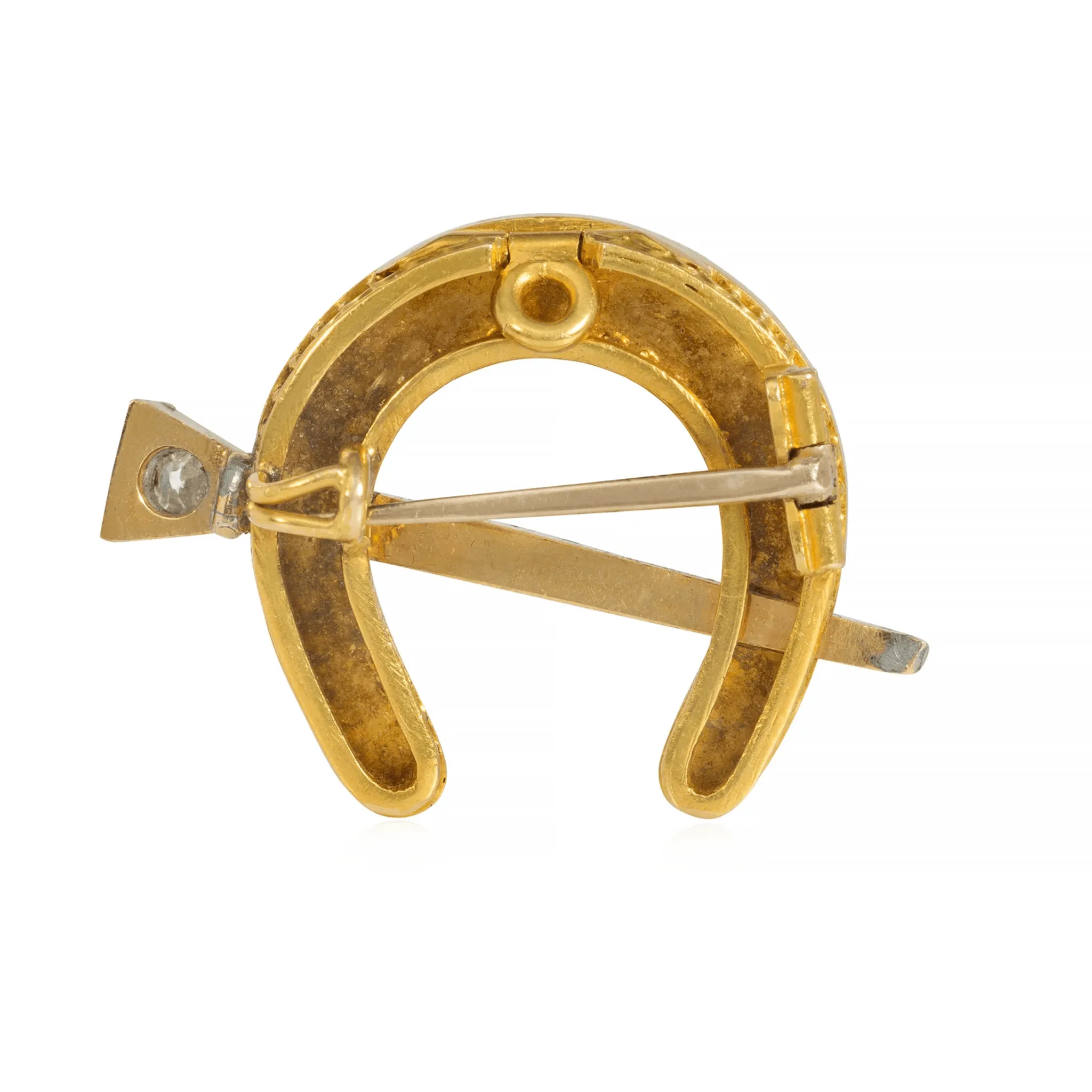 Edwardian Platinum & 18KT Yellow Gold Diamond & Natural Pearl Horseshoe Brooch / Pendant