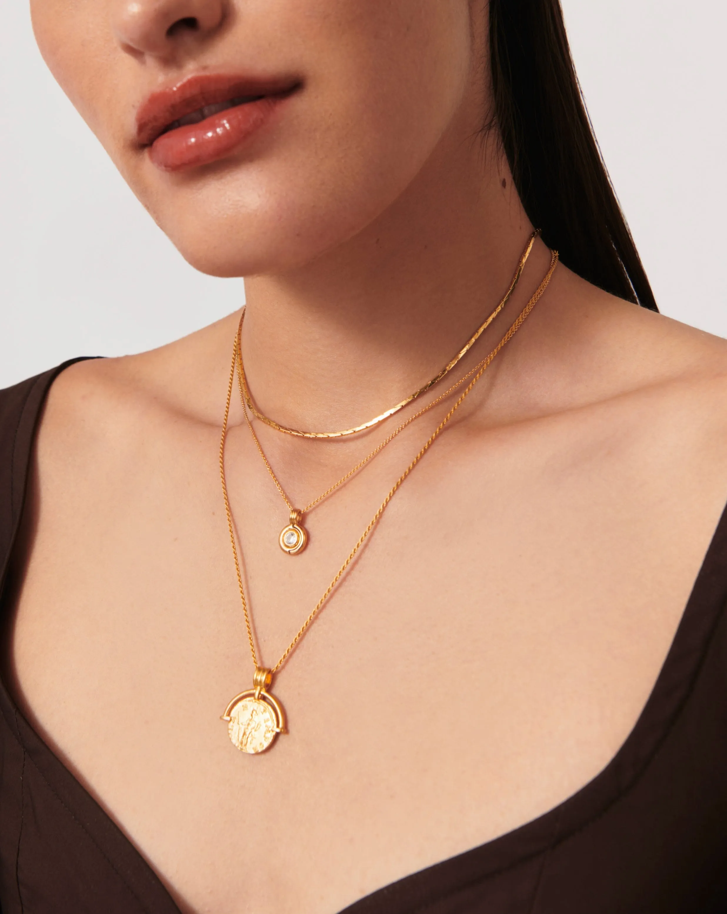Enamel & Stone Round Pendant Necklace