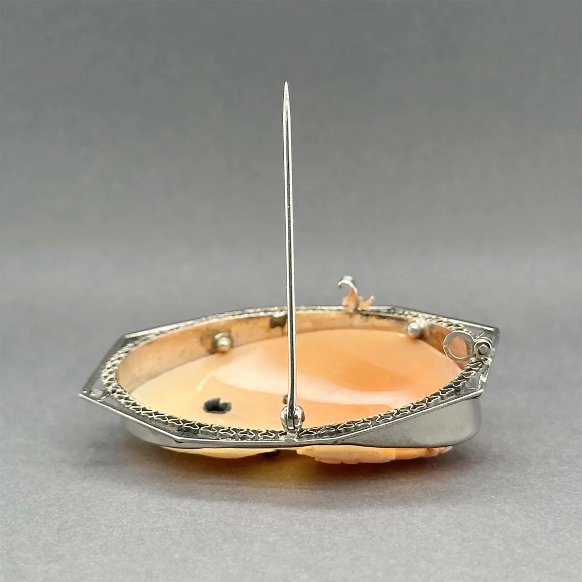 Estate 10K W Gold Shell & Diamond Cameo Pin/Pendant