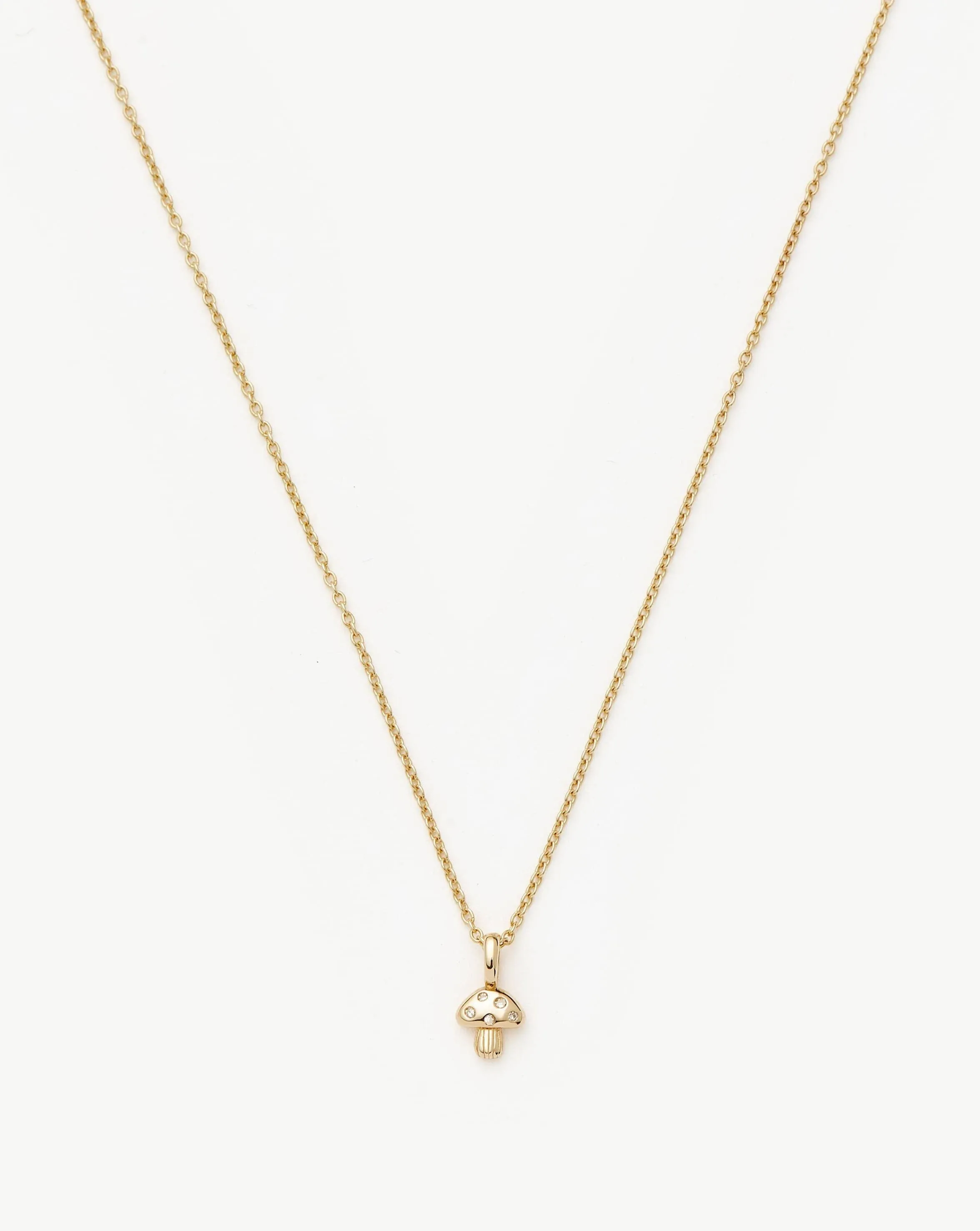 Fine Diamond Mushroom Mini Pendant Necklace | 14k Solid Gold/Diamond