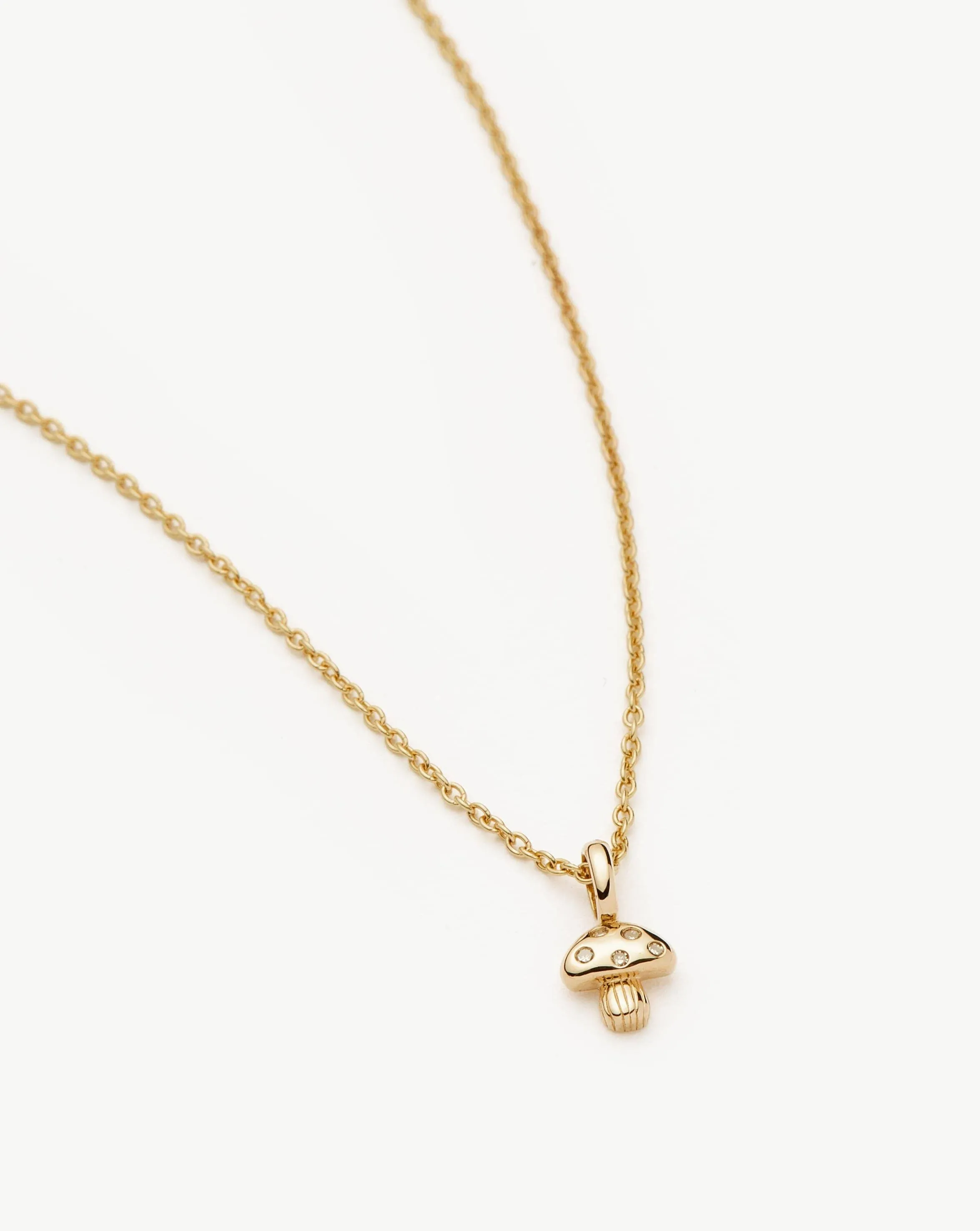 Fine Diamond Mushroom Mini Pendant Necklace | 14k Solid Gold/Diamond
