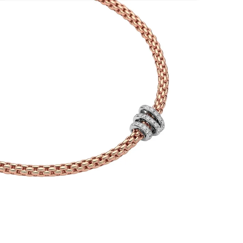 FOPE 'PRIMA' 18CT ROSE & WHITE GOLD PAVE DIAMOND RHONDEL NECKLACE 43CM
