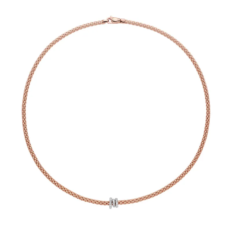 FOPE 'PRIMA' 18CT ROSE & WHITE GOLD PAVE DIAMOND RHONDEL NECKLACE 43CM