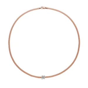 FOPE 'PRIMA' 18CT ROSE & WHITE GOLD PAVE DIAMOND RHONDEL NECKLACE 43CM