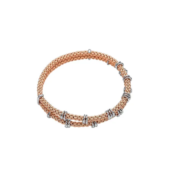 FOPE "PRIMA" 18CT ROSE AND WHITE GOLD DOUBLE STRAND BRACELET WITH DIAMOND RHONDELS SIZE MEDIUM