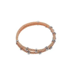 FOPE "PRIMA" 18CT ROSE AND WHITE GOLD DOUBLE STRAND BRACELET WITH DIAMOND RHONDELS SIZE MEDIUM