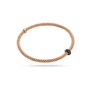 FOPE "PRIMA" 18CT ROSE GOLD BLACK DIAMOND PAVE SET RHONDEL BRACELET  SIZE LARGE