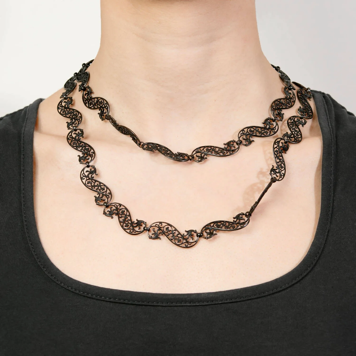 Georgian Berlin Iron Hand Wrought Chain Necklace 38"