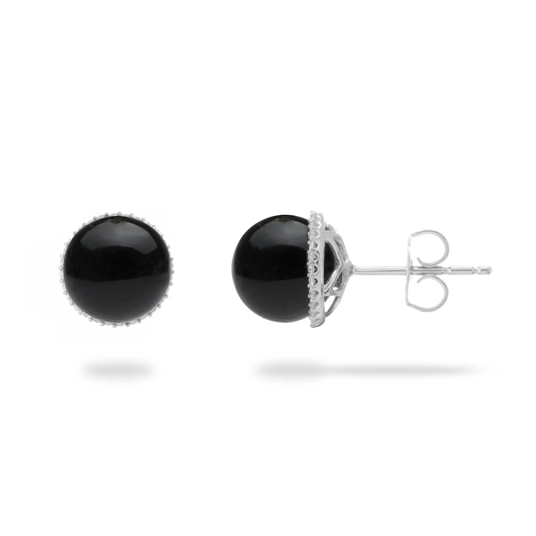 Halo Black Coral Earrings in White Gold with Diamonds