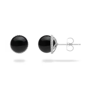 Halo Black Coral Earrings in White Gold with Diamonds