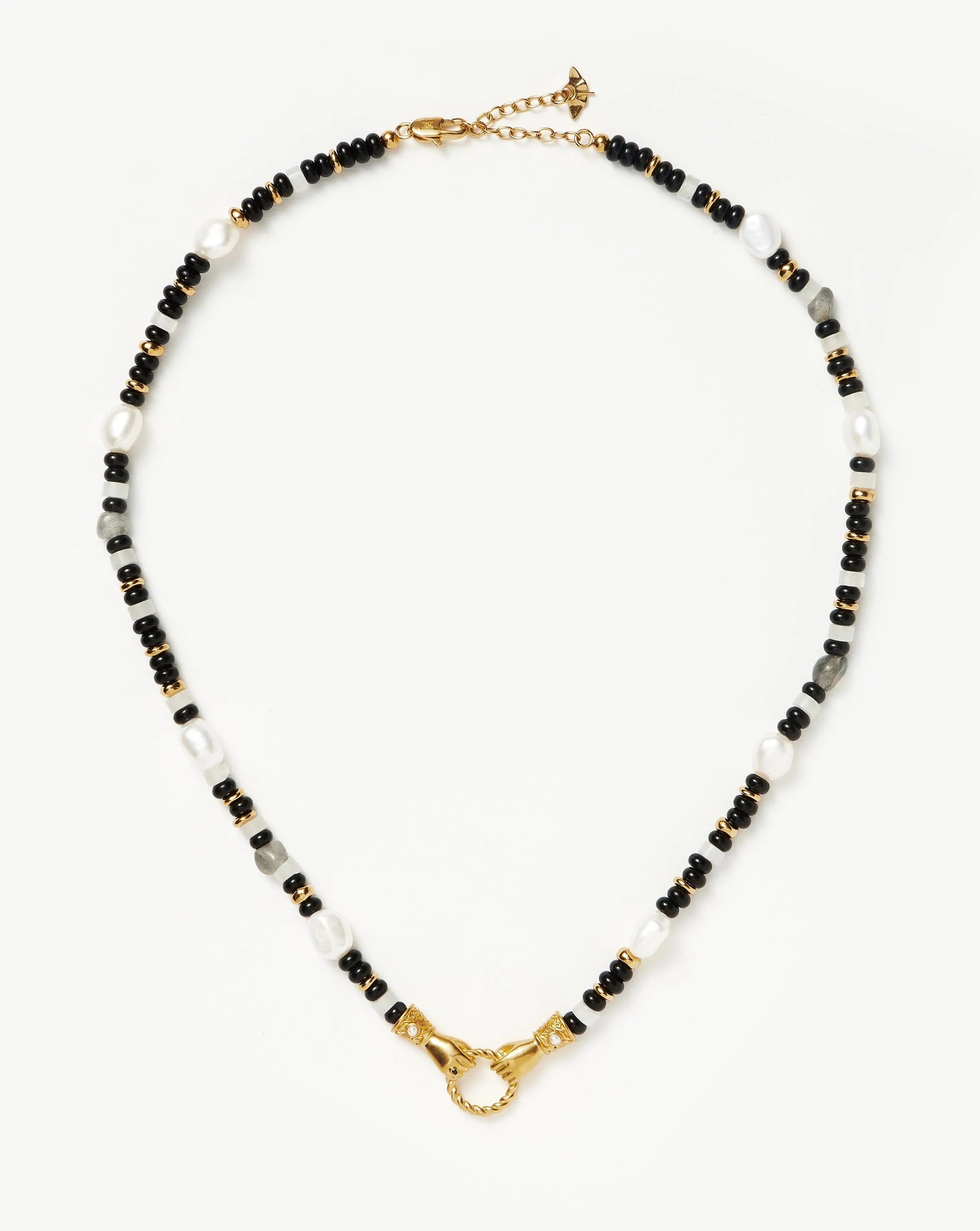 Harris Reed In Good Hands Beaded Gemstone Necklace | 18k Gold Plated/Black Chalcedony & Pearl