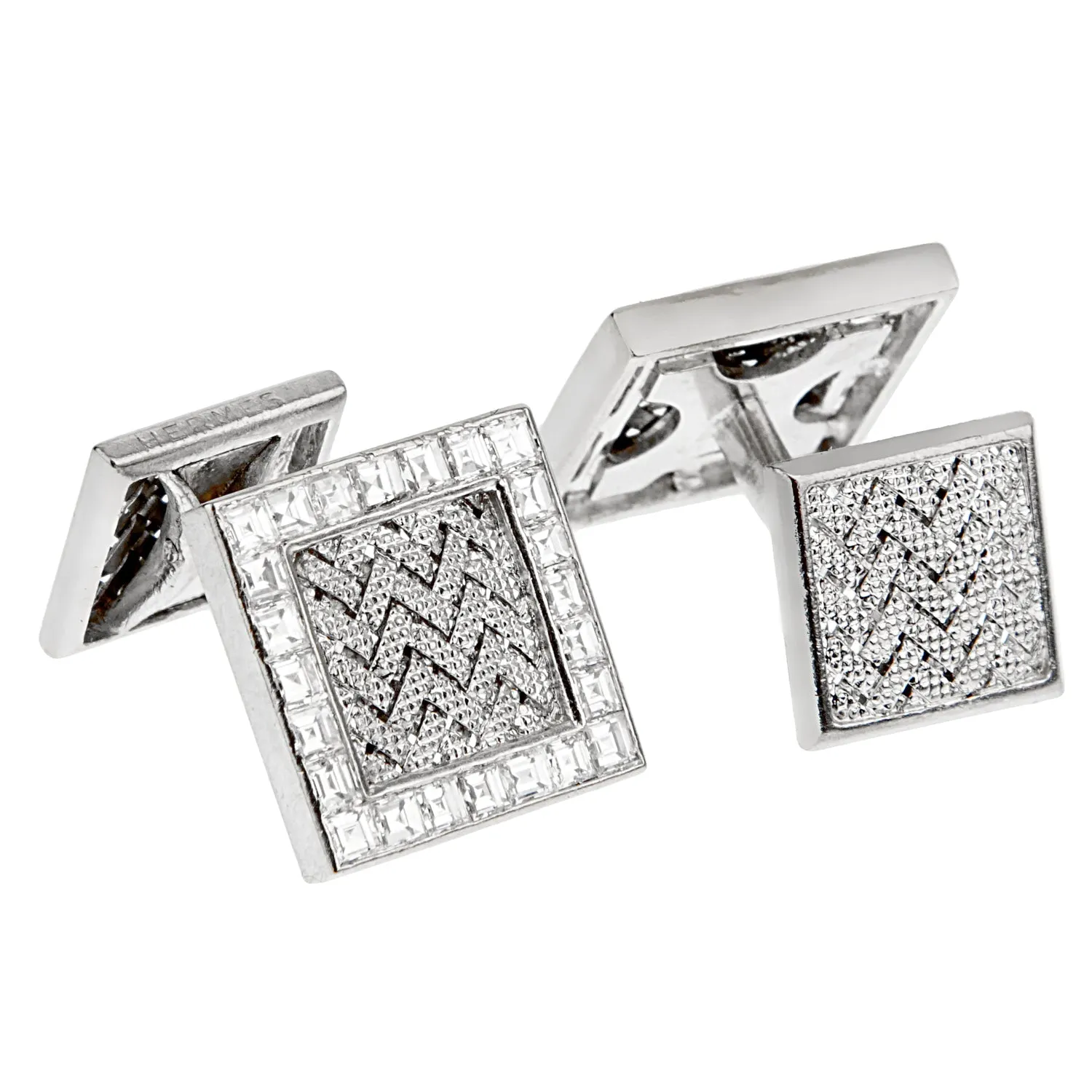 Hermes Vintage Important Diamond White Gold Cuff Links