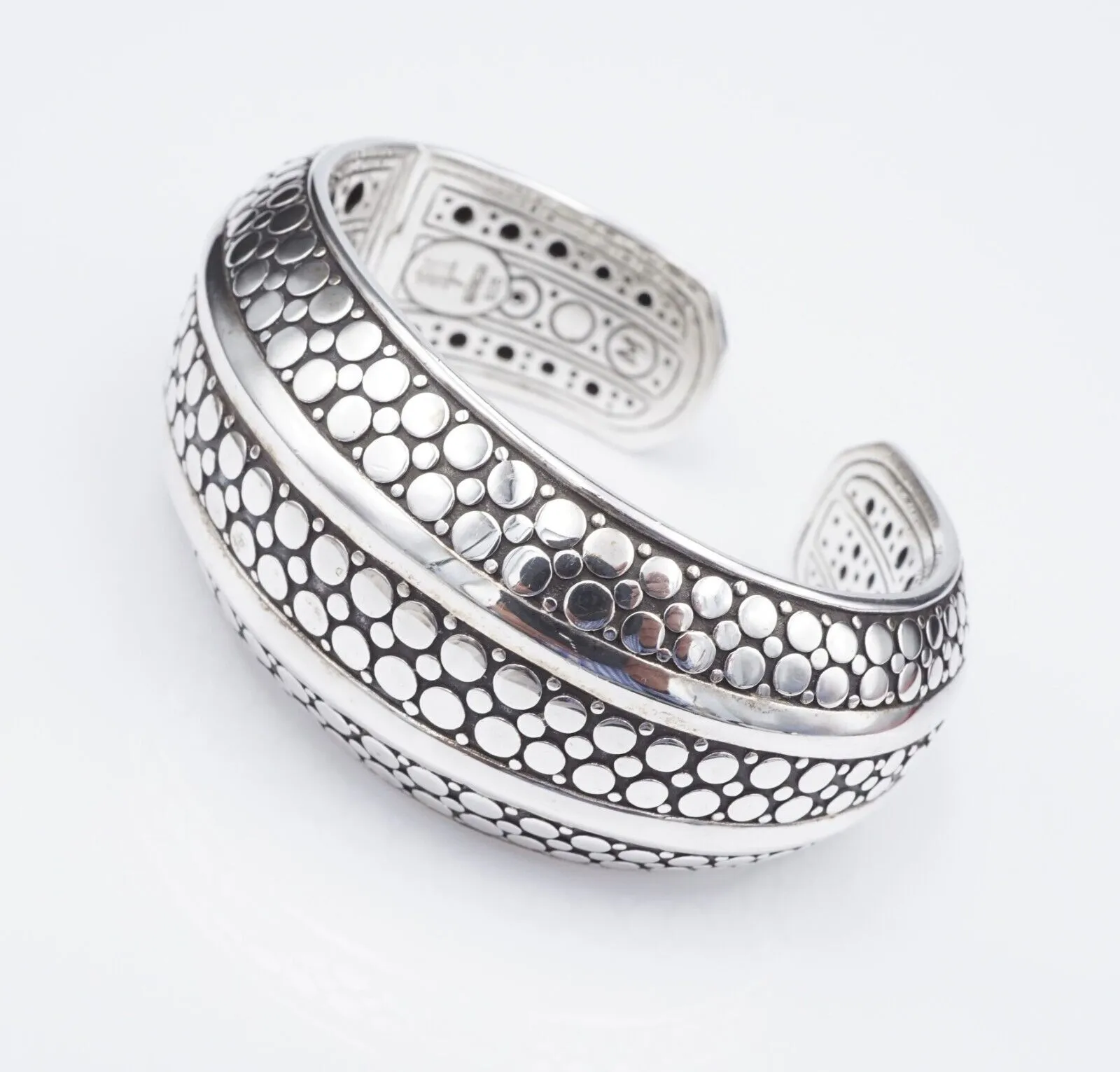 John Hardy 34mm Wide Armadillo Dot Kick Cuff Bracelet Sterling Silver BS2941