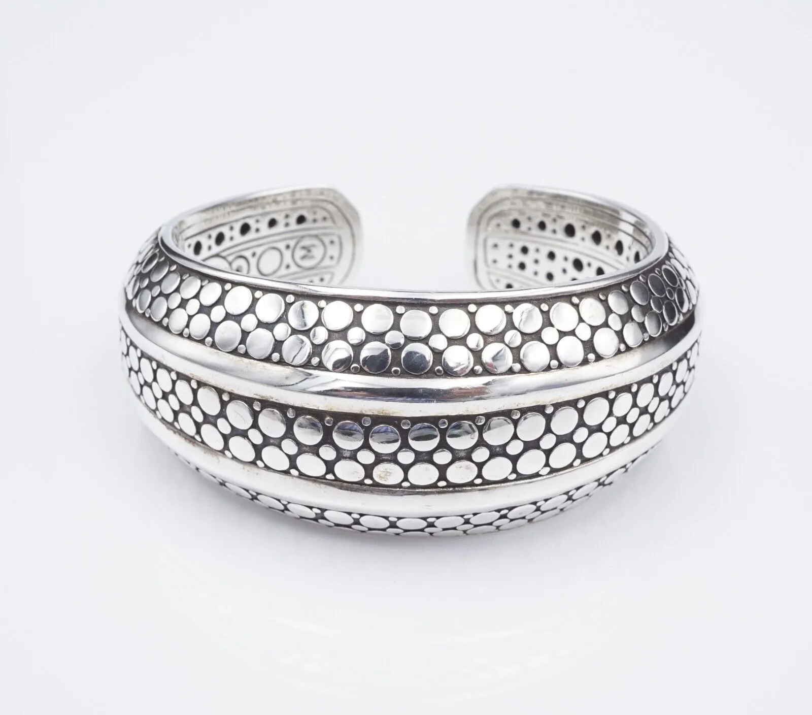 John Hardy 34mm Wide Armadillo Dot Kick Cuff Bracelet Sterling Silver BS2941