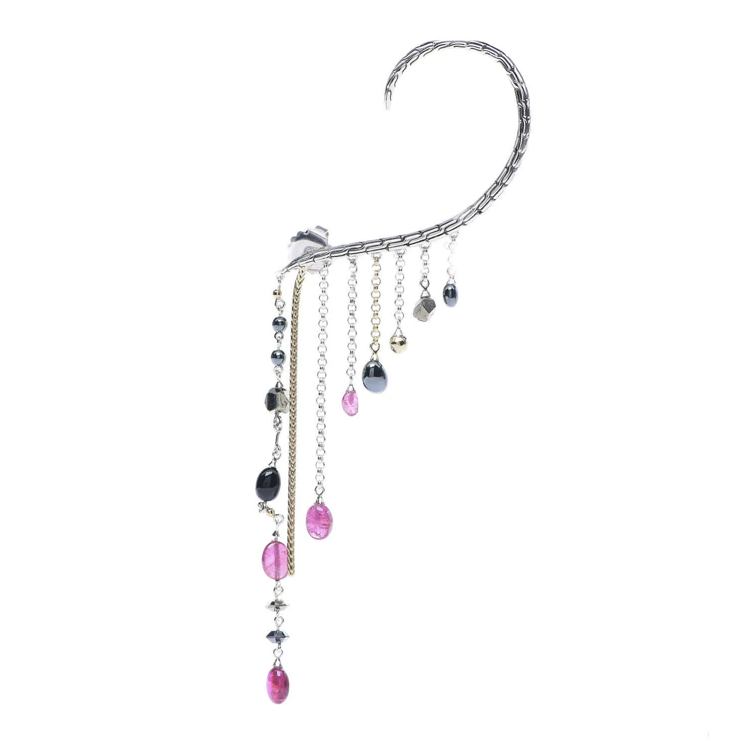 John Hardy Adwoa Aboah Ear Cuff 18k Sterling Silver Tourmaline Pyrite ES2309