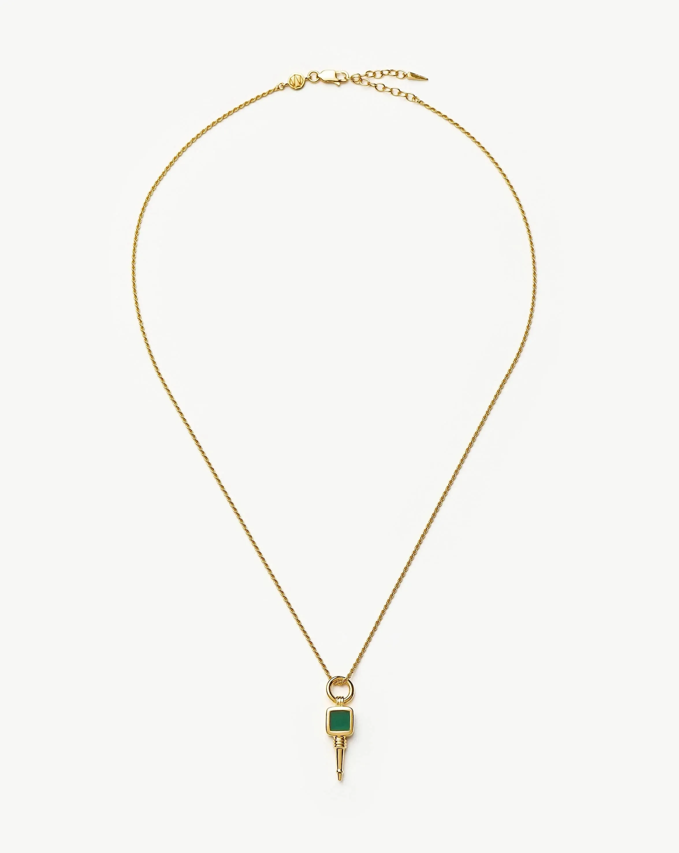 Key Pendant Rope Chain Necklace | 18k Gold Plated / Black Onyx & Green Onyx