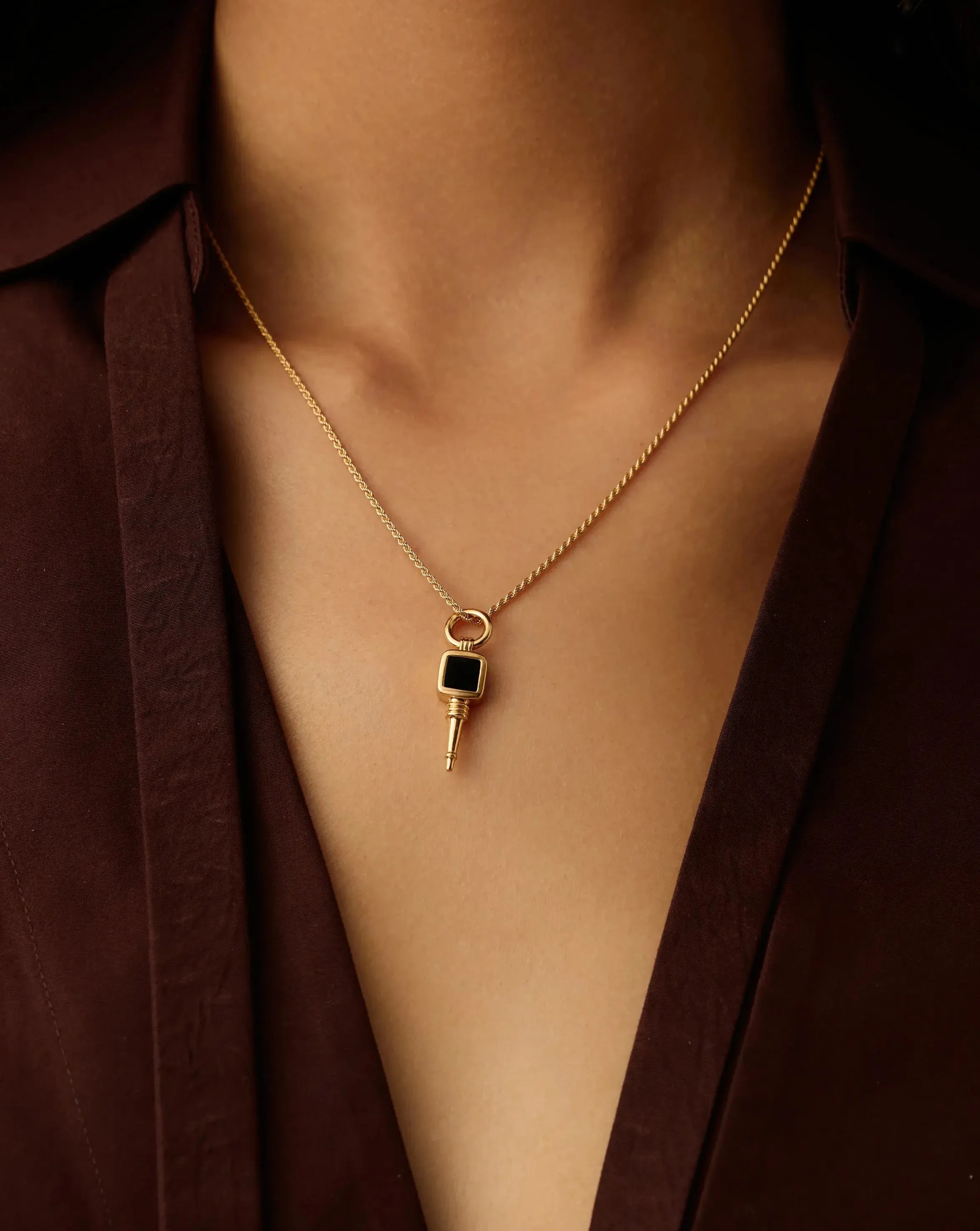 Key Pendant Rope Chain Necklace | 18k Gold Plated / Black Onyx & Green Onyx