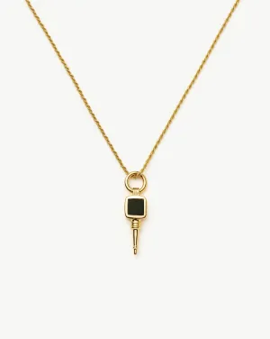 Key Pendant Rope Chain Necklace | 18k Gold Plated / Black Onyx & Green Onyx