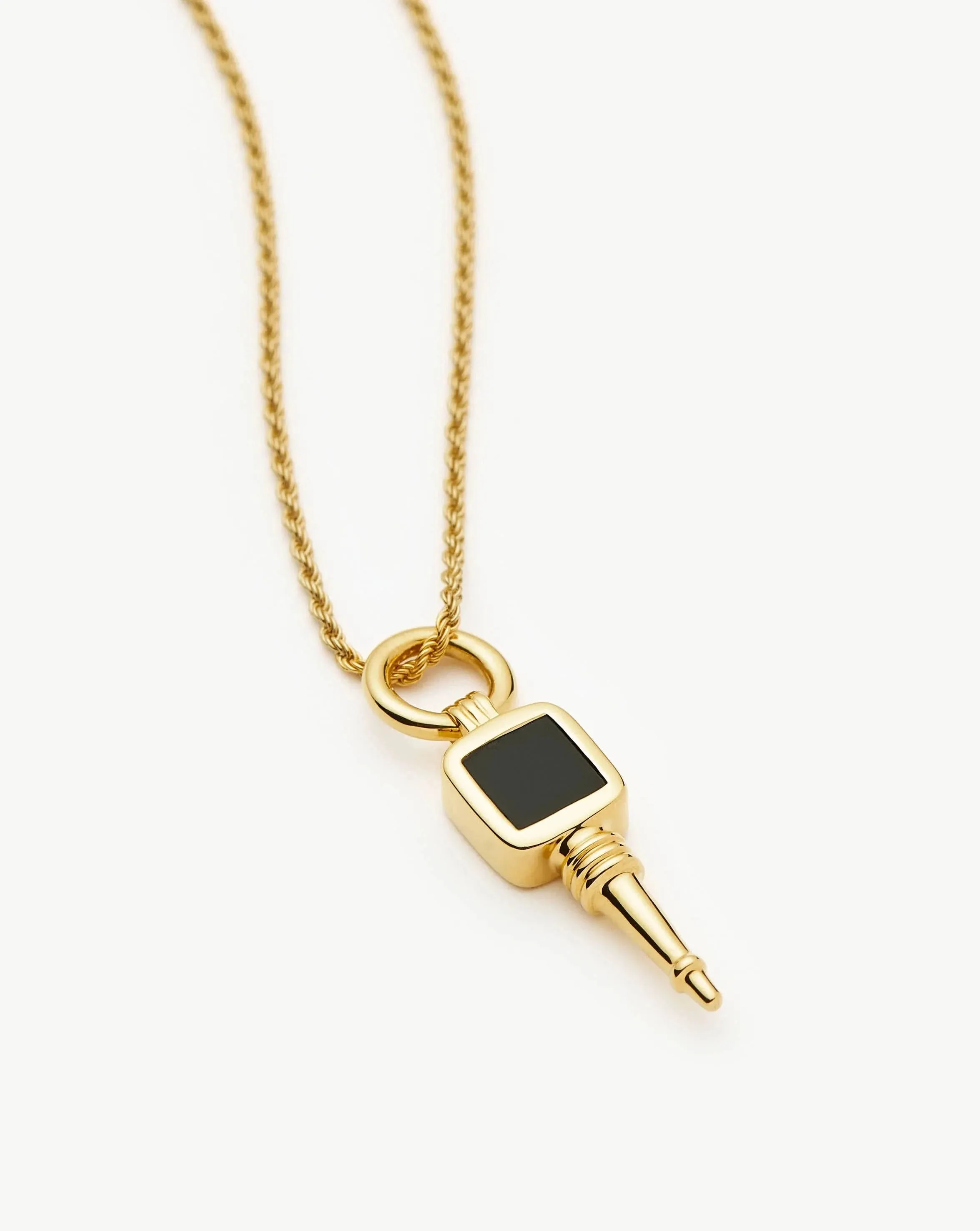 Key Pendant Rope Chain Necklace | 18k Gold Plated / Black Onyx & Green Onyx
