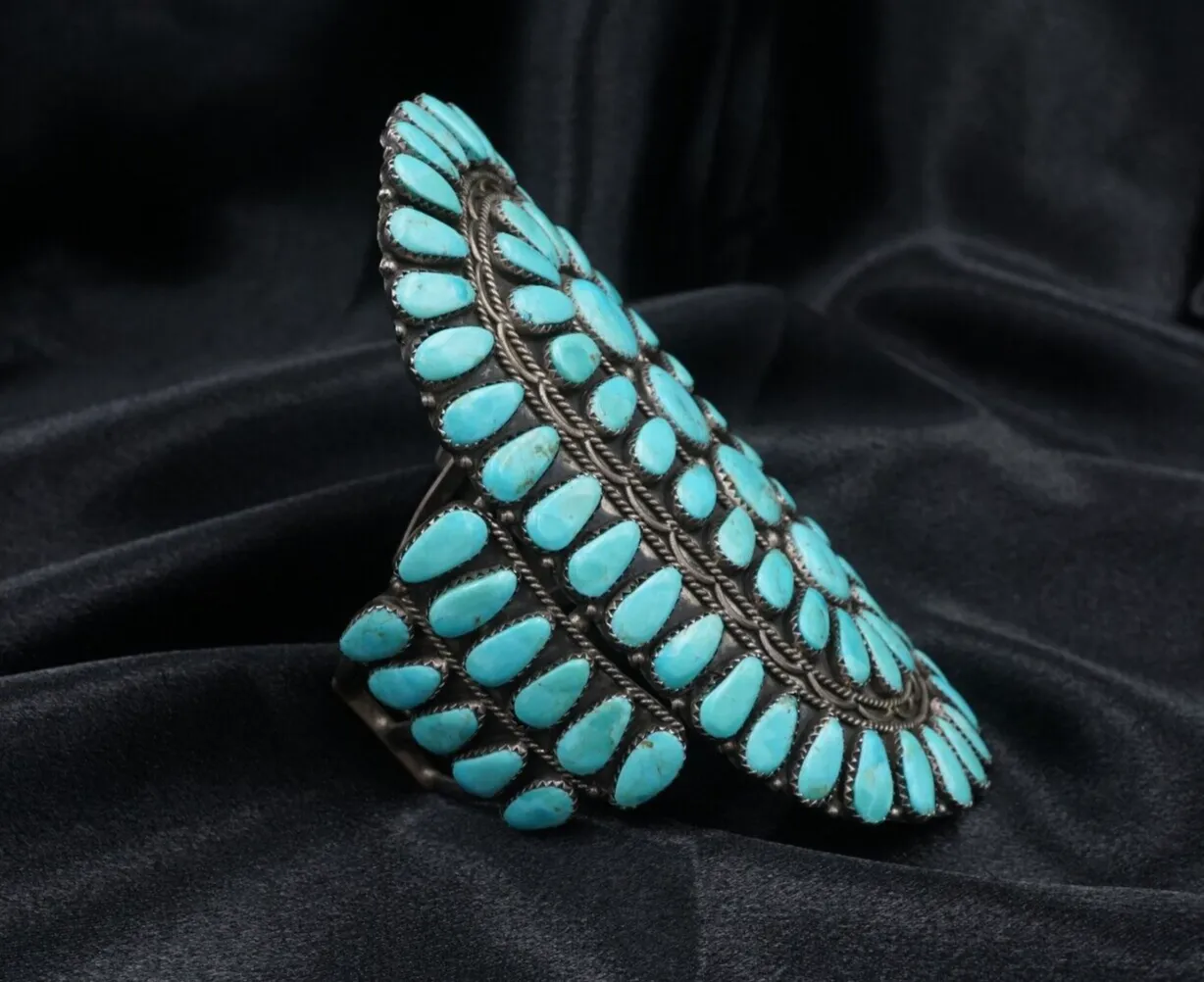 Larry Moses Begay Petit Point Turquoise Cuff Bracelet Sterling Silver 4" BS2898