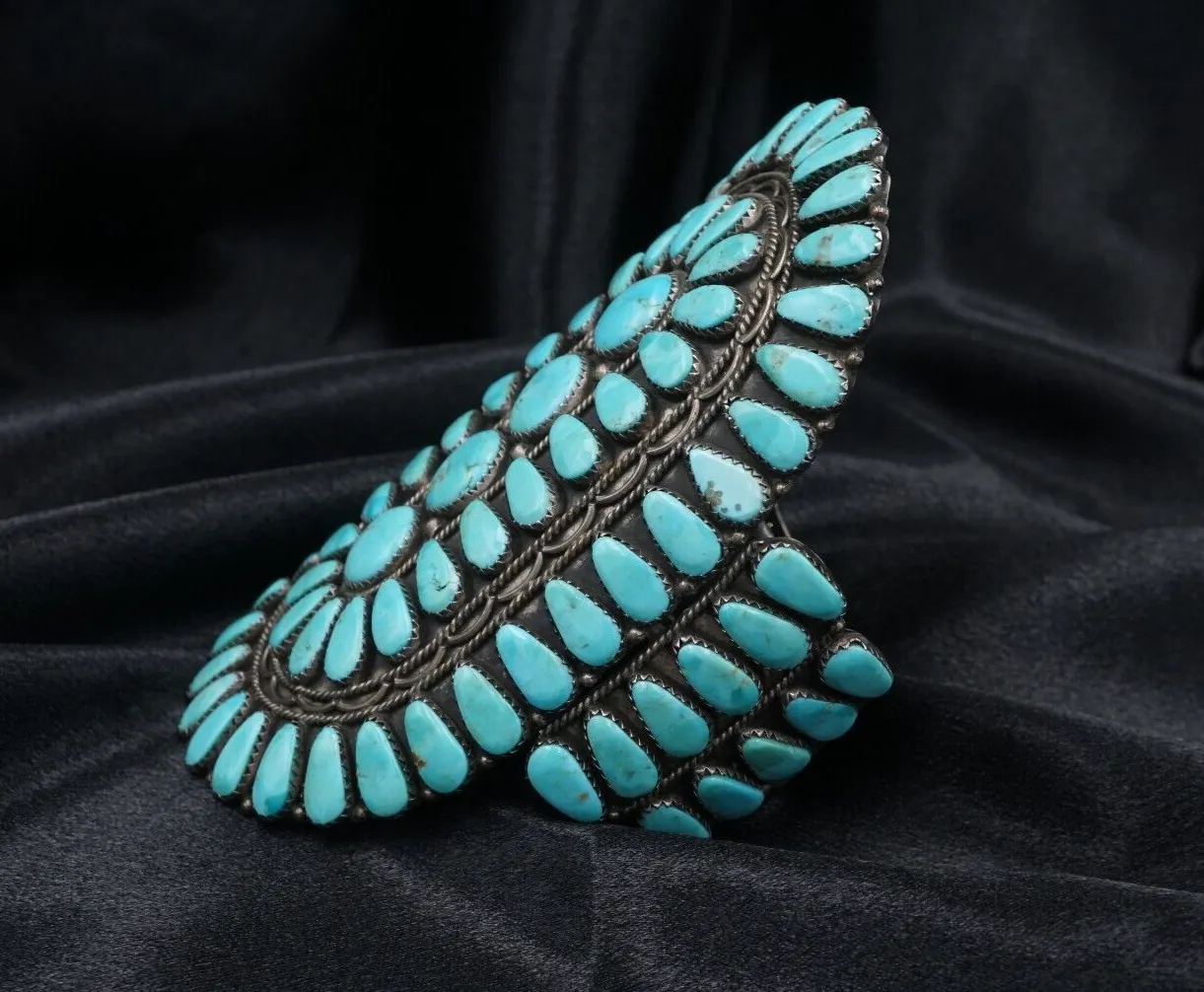 Larry Moses Begay Petit Point Turquoise Cuff Bracelet Sterling Silver 4" BS2898