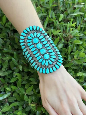 Larry Moses Begay Petit Point Turquoise Cuff Bracelet Sterling Silver 4" BS2898