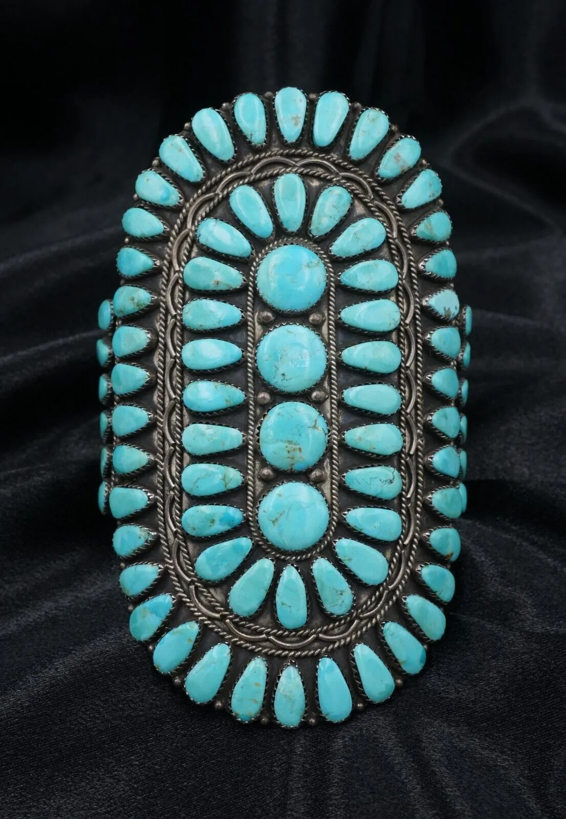 Larry Moses Begay Petit Point Turquoise Cuff Bracelet Sterling Silver 4" BS2898