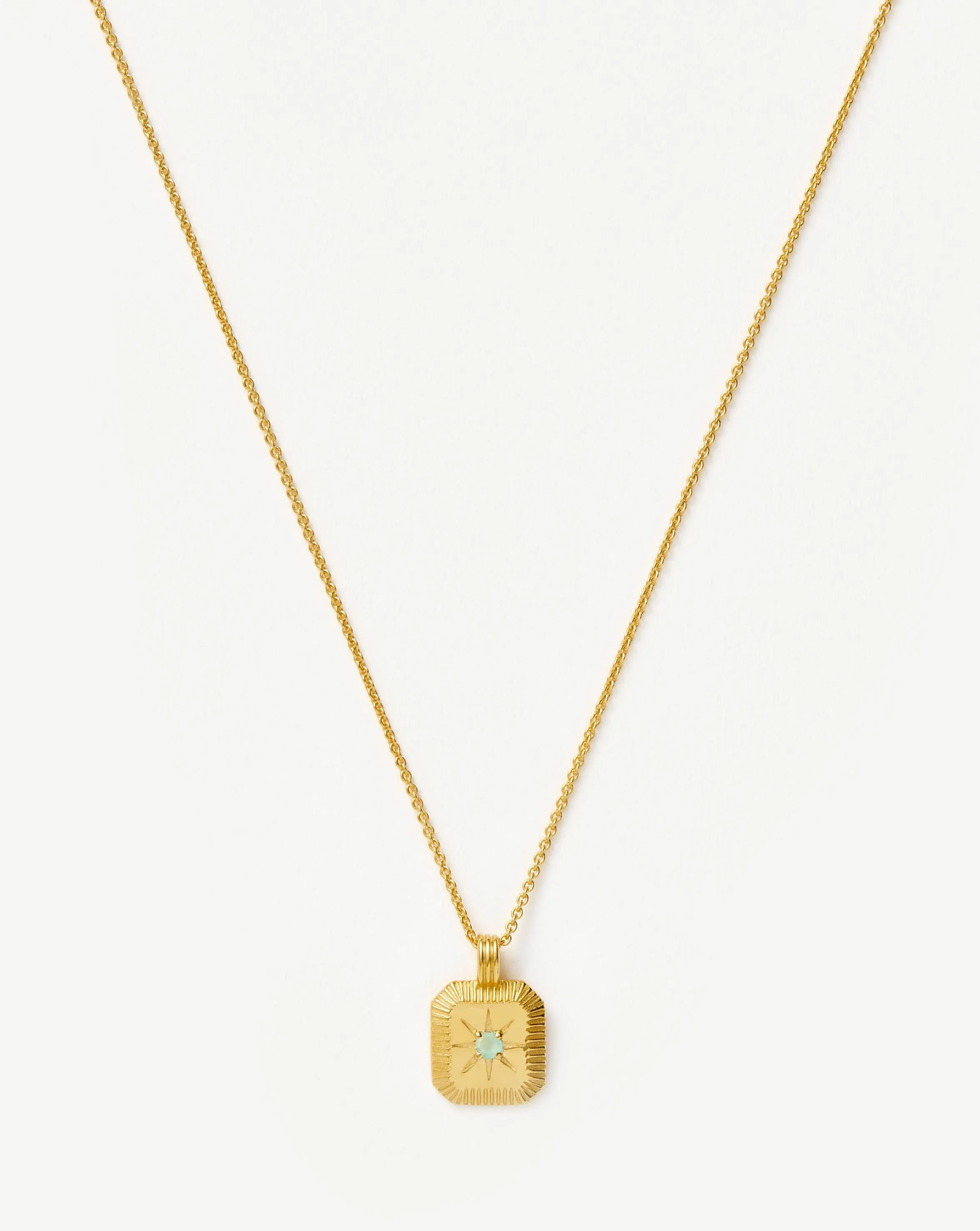 March Birthstone Pendant Necklace | 18k Gold Vermeil/Dyed Aqua Chalcedony