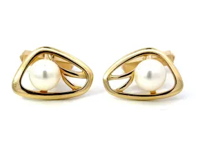 Mikimoto 14k Yellow Gold Pearl Cuff Links