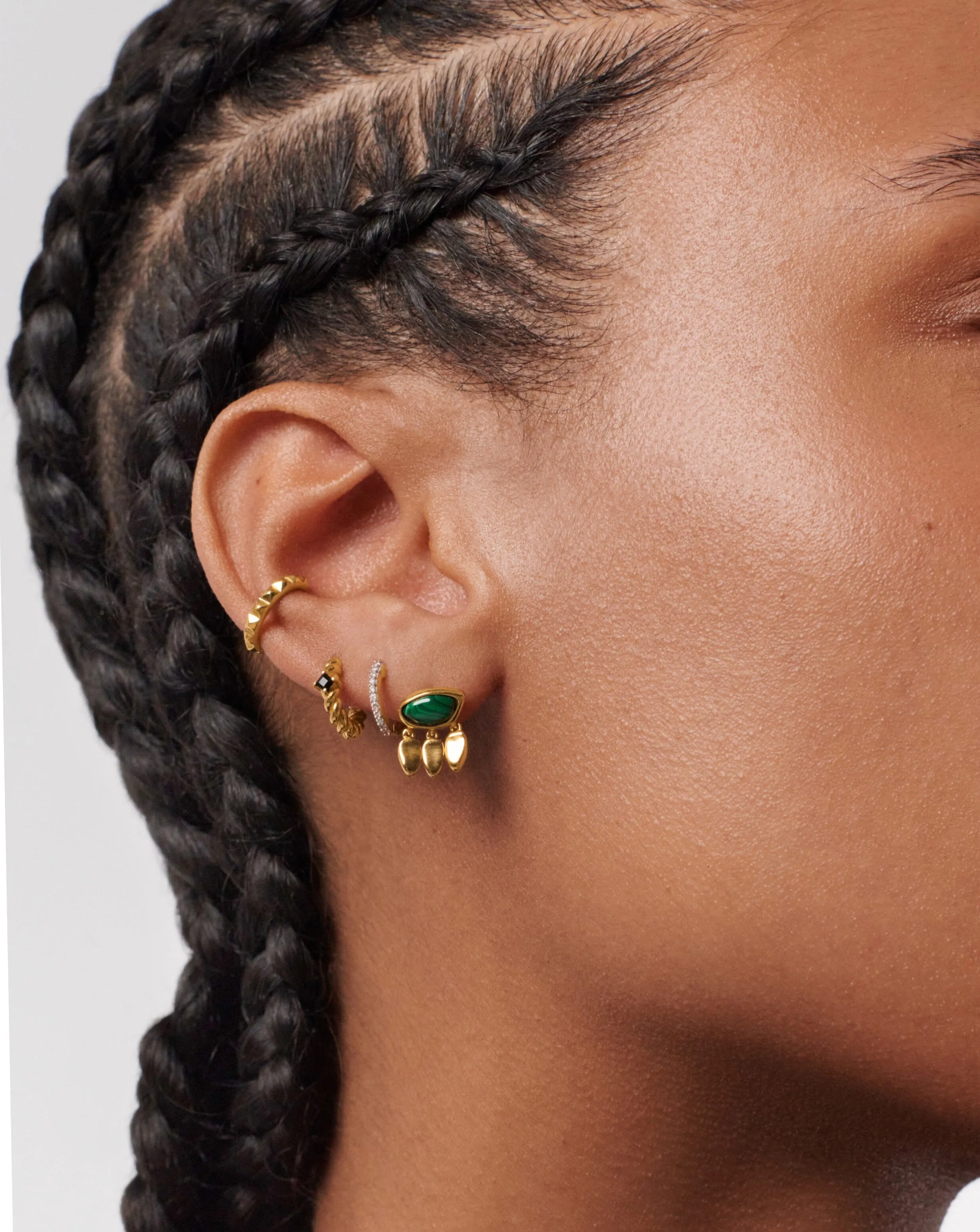 Molten Gemstone Charm Stud Earrings | 18k Gold Vermeil/Malachite